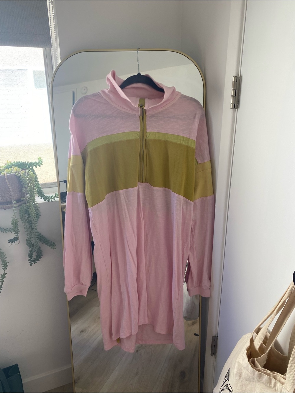 Daily Practice Women's Pink and Olive Colorblock Quarter-Zip Sweater
